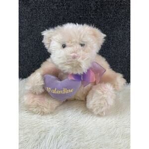 Plush Teddy Bear Holding Purple Heart Pillow Valentine 8.5”